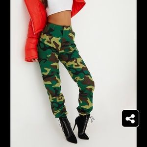 Khaki Camo Print Cargo Trousers